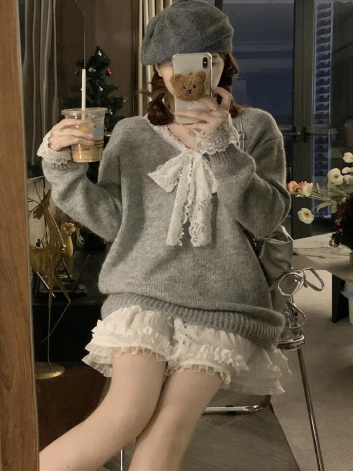 Женская одежда больших размеров новинка осени 2024 кружевной лоскутный свитер с