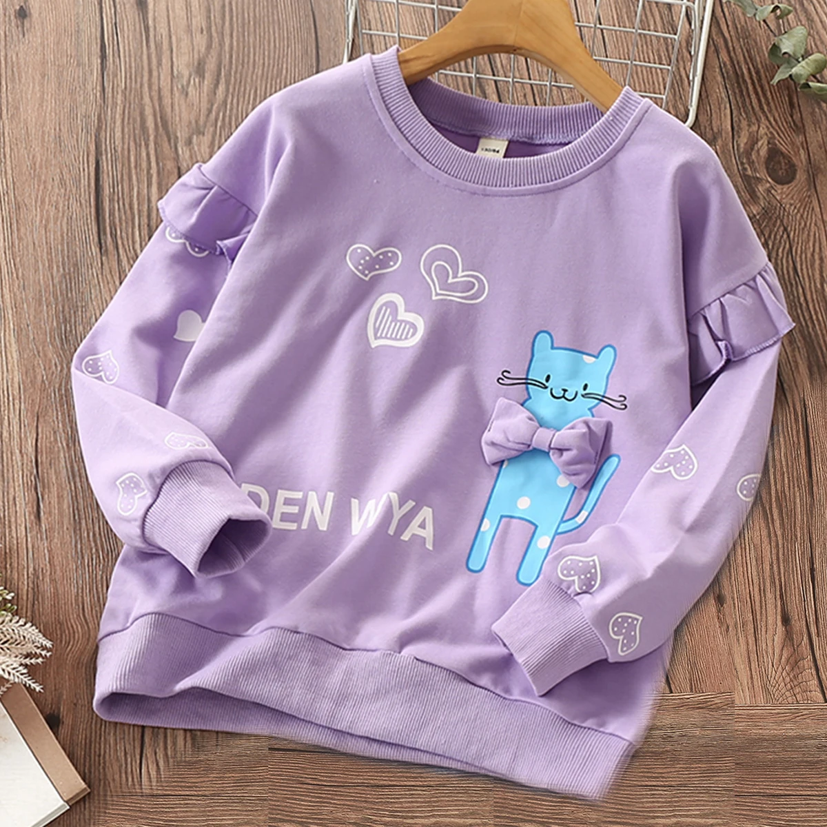 

Sweatshirts for Girl Tops Teenagers Shirts Long Sleeve Cute Cat Kids Clothes Spring Autumn Children Clothing 4 6 7 8 9 10 12 14Y