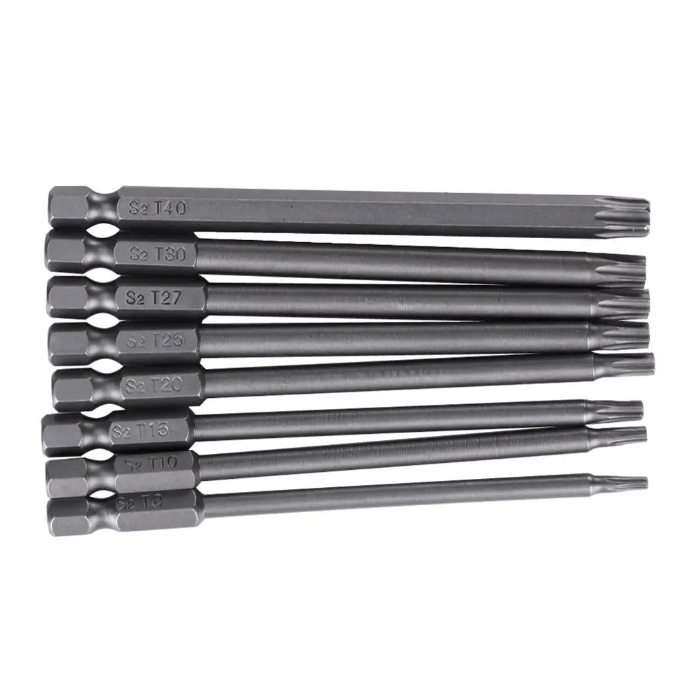

8 Sizes Electric 100mm Long 1/4 Inch Hex Shank Magnetic Torx Screwdriver Bits Set T8 T10 T15 T20 T25 T27 T30 T40
