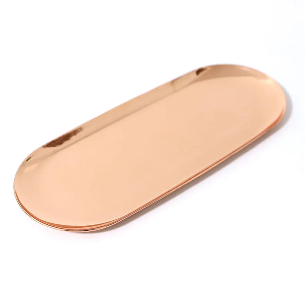

Nordic Style Oval Storage Serving Tray Platter Stainless Steel Snack Tray Metal Storage Decoration Home Organizer(Small,Rose)