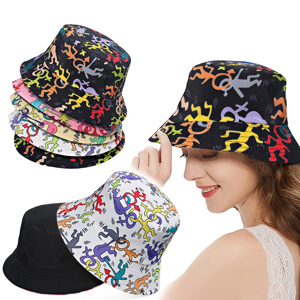 

Cartoon Printed Bucket Hat Reversible Dual Side Wearing Sun Cap Unisex Outdoor Head Wear Lightweight All Seasons FS99