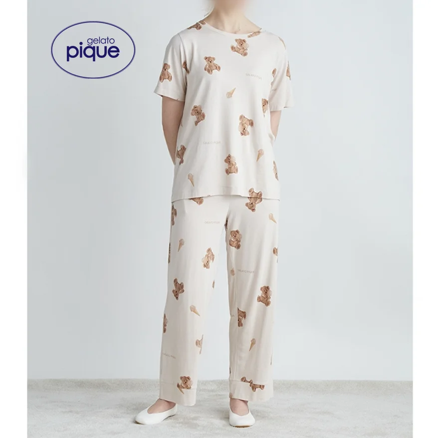 

Gelato Pique Pajama Set Teddy Bear Cute Room Wear Modal Round Neck Short Sleeve Trousers Suit Homewear