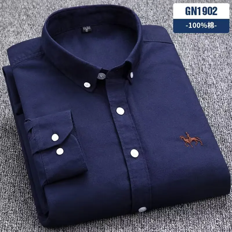 

New Summer Short-sleeved Shirt Men's Solid Color Oxford Spinning Casual Embroidery Fashion Slim Shirt Short Men Drop Shipping