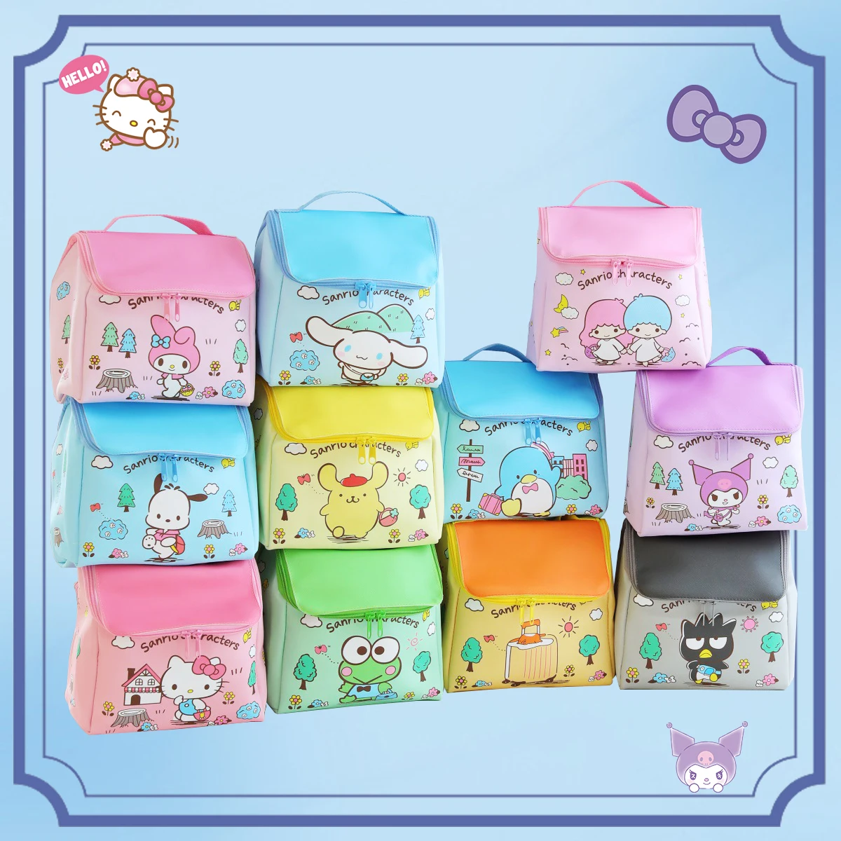 

Sanrioed Storage Bag Portable Kawaii Anime Kuromi Melody Hello Kitty Cute Travelling Washing Sundries Flap High-Capacity Girls