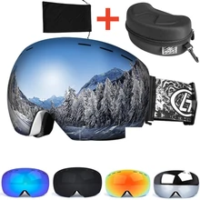 2023 Snap-on Double Layer Lens PC Skiing Anti-fog UV400 Snowboard Goggles Men Women Ski Eyewear Case