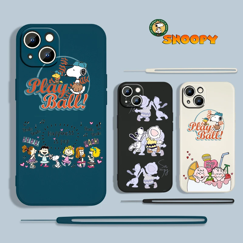 

Boys Cute Anime Snoopy For Apple iPhone 13 12 Mini 11 Pro XS MAX XR X 8 7 6 SE Plus Liquid Rope Silicone Phone Case Fundas Coque