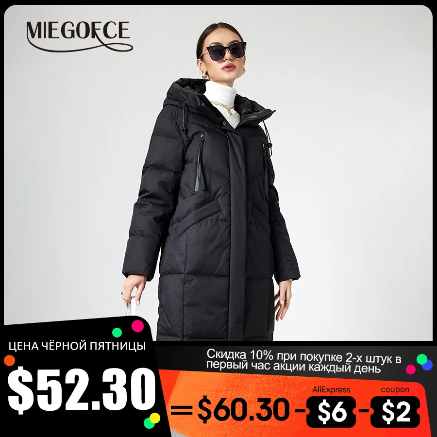 

MIEGOFCE 2022 Новая зимняя коллекция длинная хлопковая пальто, женская куртка с капюшоном и несколькими карманами, ветрозащитная теплая женская ...