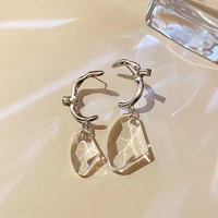 fashion design sense transparent big crystal earring for women diamond shape charm elegant stud earrings wedding jewelry gift