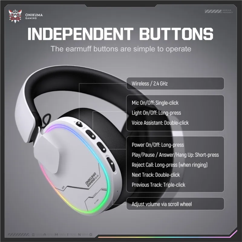 Фото Беспроводные игровые наушники GUEIN Nextron Smart Head On 2.4G с RGB-подсветкой, хит продаж 2026 года, дропшиппинг, новинка. №2
