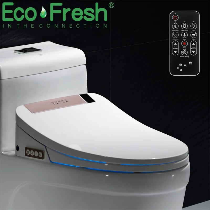 

Умное сиденье для унитаза Ecofresh, электронное сиденье для унитаза с функцией подогрева, биде, чистая, сухая, Золотая светодиодсветильник ка