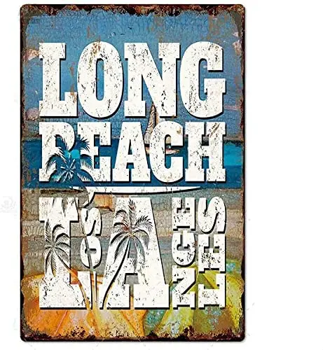 

Long Beach Tin Sign Vintage Wall Decor for Cafe Bar Home Beer Decoration 12x8inch
