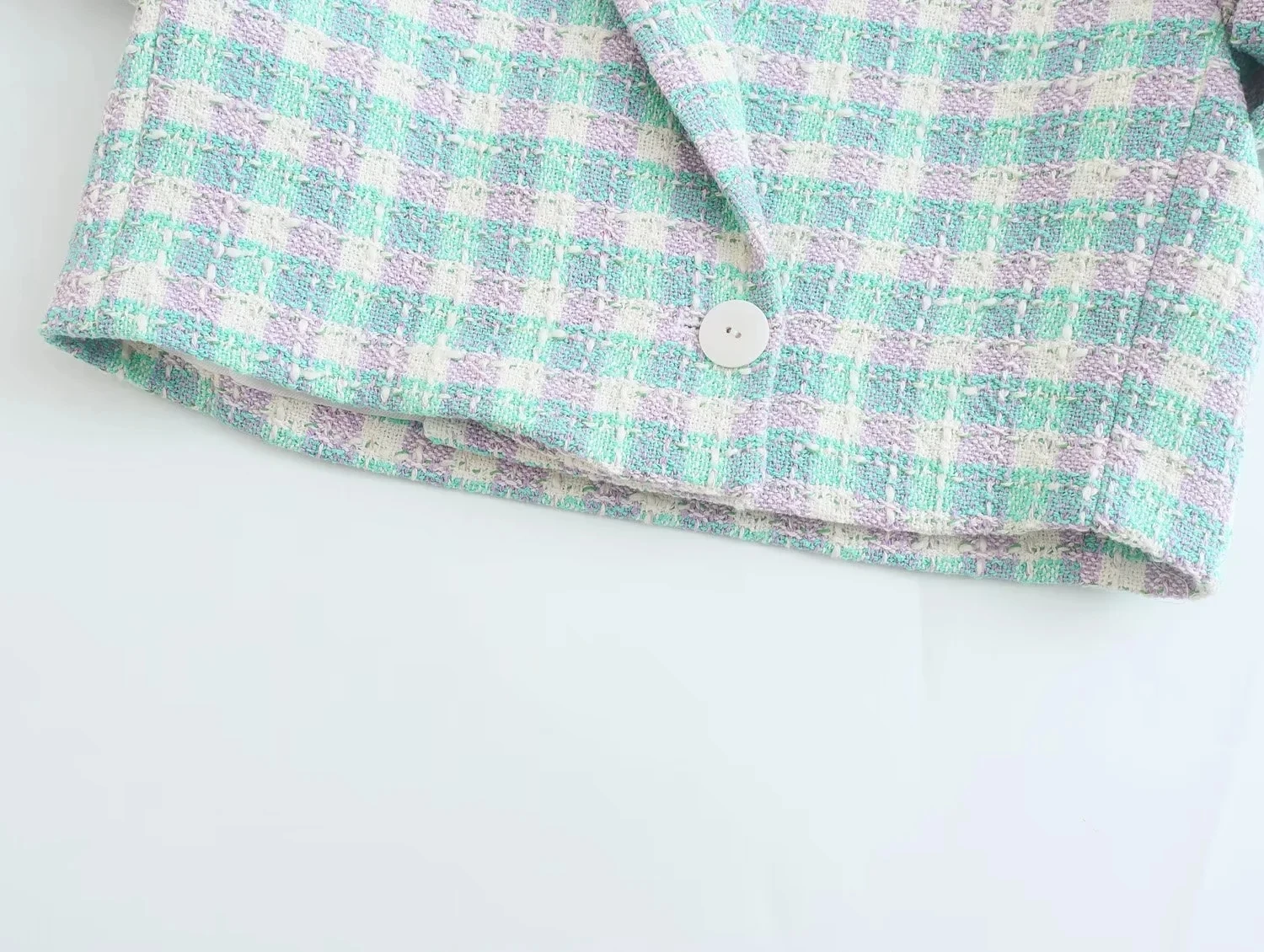 Jenny&Dave 2023 Autumn High Street Plaid Texture Notched Casual Blazers Fashion Short Jacket Women