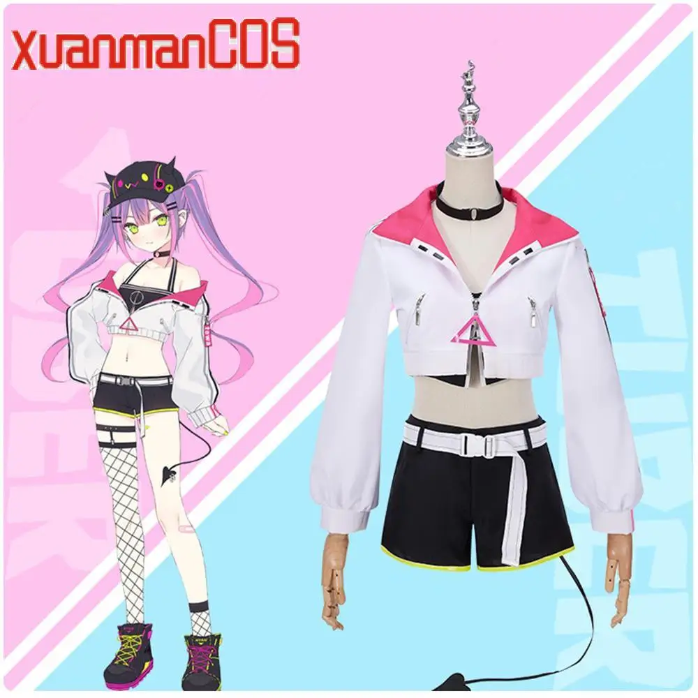 

Anime Vtuber Gamers Tokoyami Towa Cosplay Costumes Adult Women JK Uniform White Jacket Tube Top Shorts Accessories Halloween