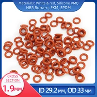 O Ring CS 1.9mm ID 29.2 mm OD 33 mm Material With Silicone VMQ NBR FKM EPDM ORing Seal Gaske