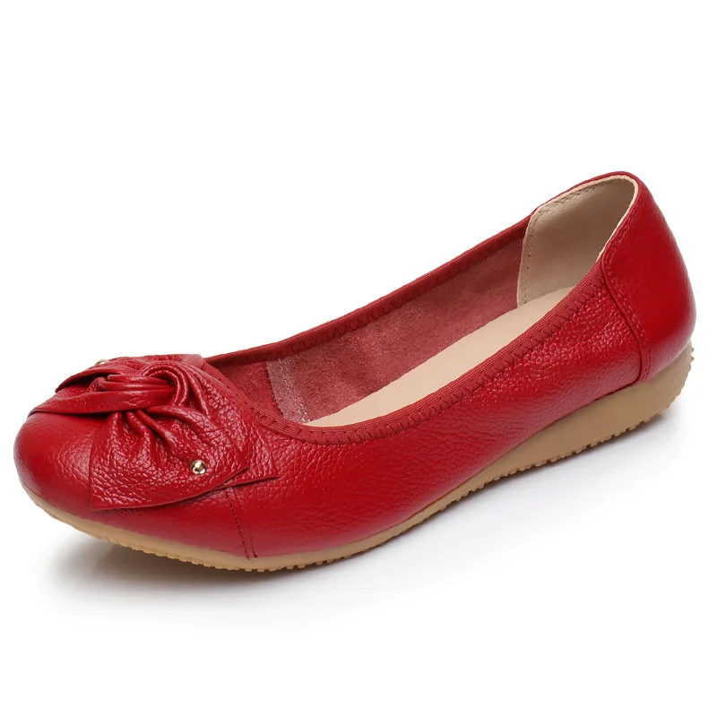 New Woman Flats Vrouwen Vrouwelijke Dames Moeder Vrouw Flats Schoenen Instappers Echt Leer Slip Op Zomer Ronde Neus Size 34-43