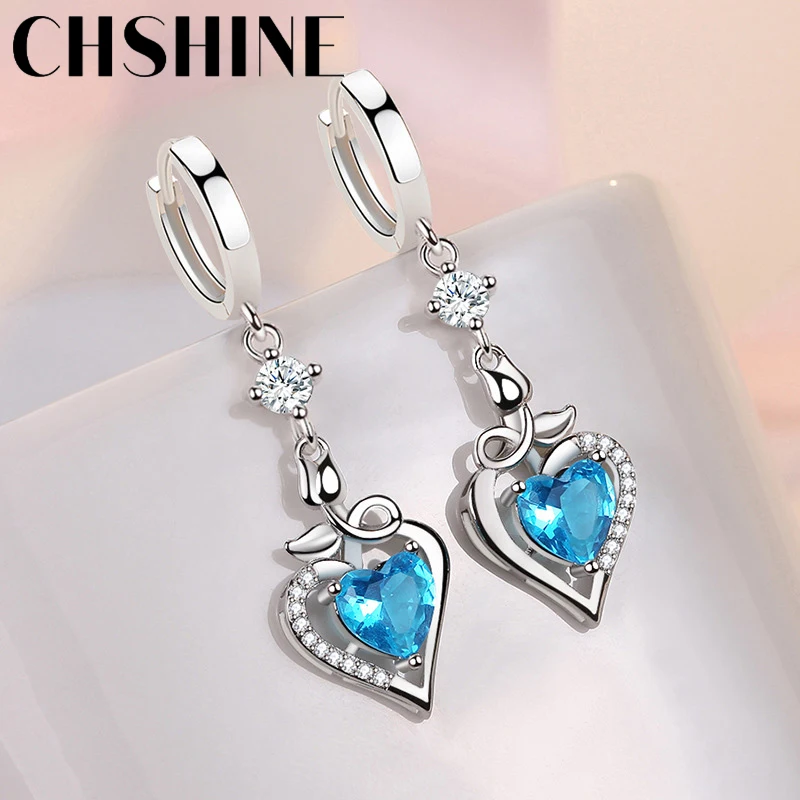 

CHSHINE 925 Sterling Silver Tulip Flower Blue Zircon Earrings for Women's Wedding Gifts Fashion Jewelry