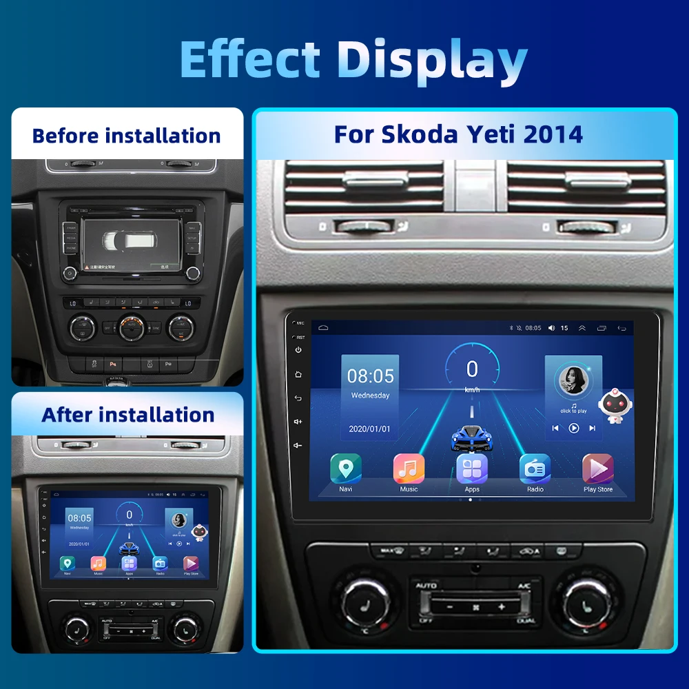 Автомагнитола Podofo 2DIN Android для Skoda Yeti 2014 GPS-навигация 4G Wi-Fi Carplay DSP 10 дюймов - купить по