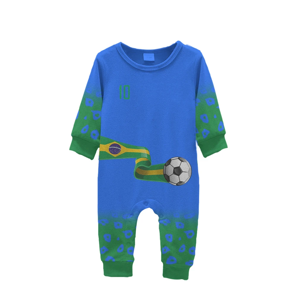 

Jumeast Brazil Football Jerseys Graphic Overalls Football Flag 2022 Printed T Shirt Blue Cotton Sports One Piece Baby Clothes