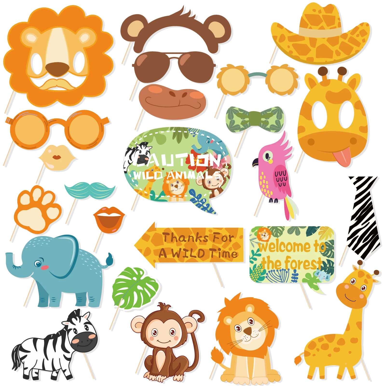 

25pcs/set Kids Wild One Cartoon Forest Jungle Animals Birthday Party Paper Photobooth Props Baby Shower Party Decorations