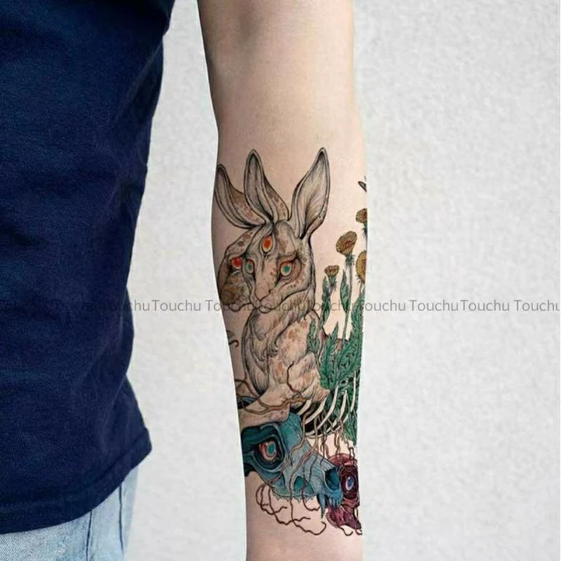 

Новинка, страшный кролик, мультфильм, водостойкая татуировка, временная наклейка, искусственная татуировка для женщин, мужской цветок, рук, ...