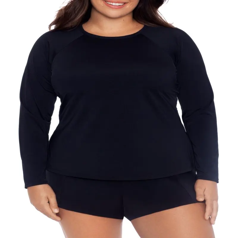 

swimsuit woman 2023 Women's and Women's Plus Size Black Long Sleeve Rashguard Swimsuit Top bathing suits Swimwear Free shipping