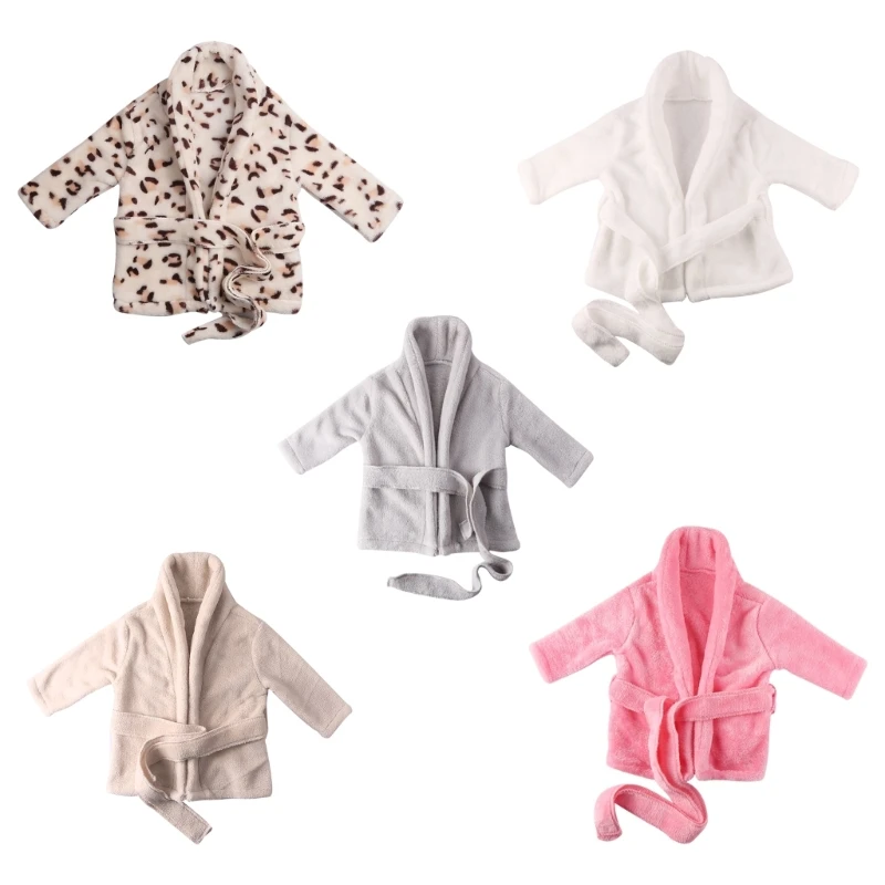

F62D Newborn Baby Flannel Robe Bathrobe and Bath Towel Blanket Set Solid Color Photography Props Outfit for Boys Girls Posing