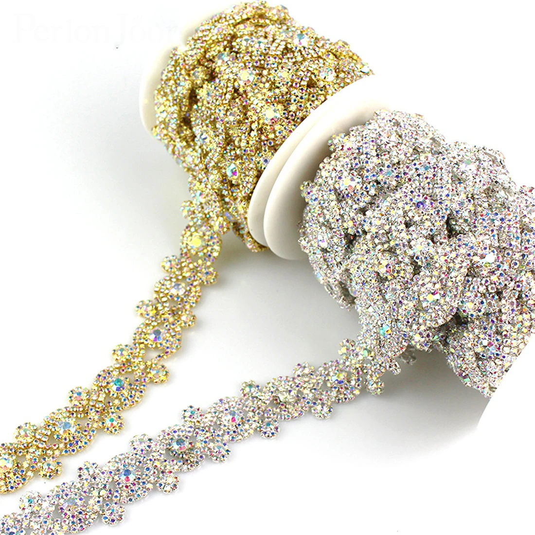 

Rhinestone Appliques 1 Yard Mixed color Glass Crystal Trim Crystal Decorative metal Chain Clothing Accessories Free Shipping