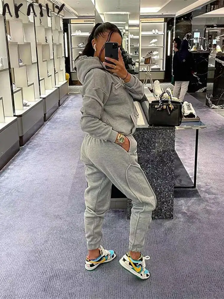 

Спортивный костюм Akaily женский из 2 предметов, осенний наряд 2022, спортивные костюмы, свободные толстовки с длинным рукавом и спортивные брюки