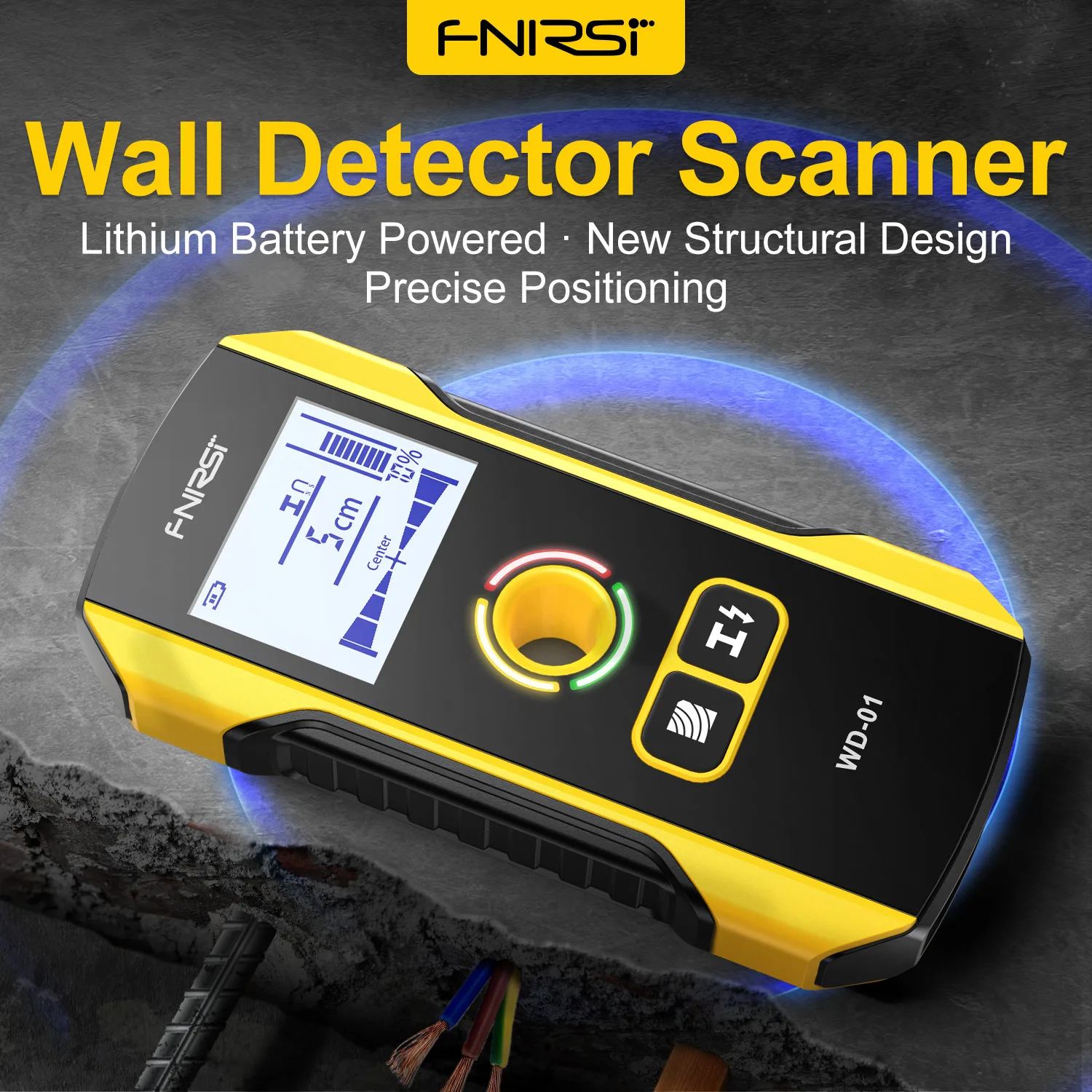 

FNIRSI WD-01 Metal Detector Wall Scanner with Newly Designed Positioning Hole for AC Live Cable Wires Metal Wood Stud Find