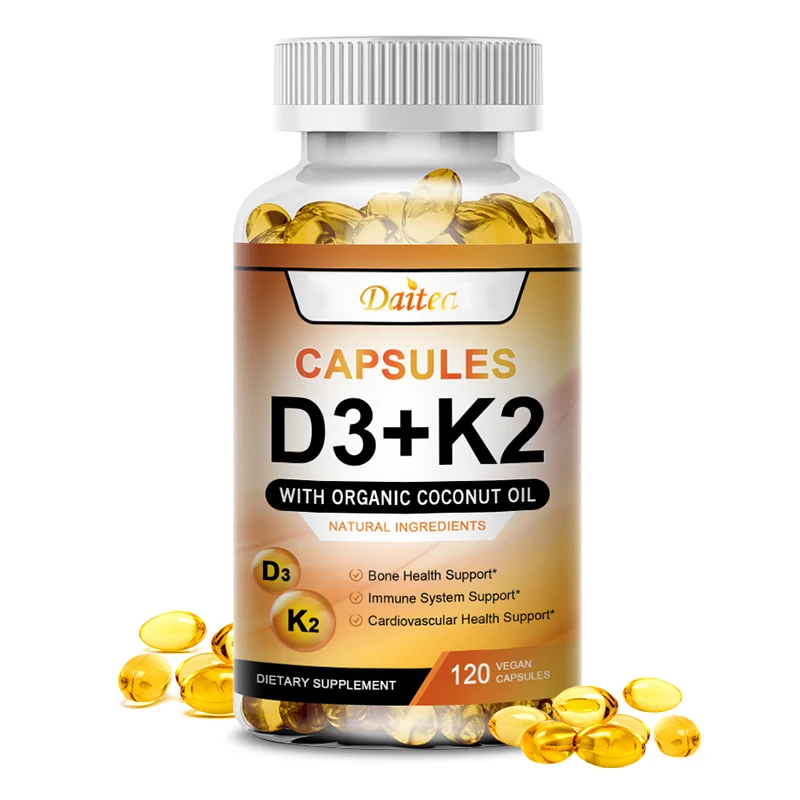 

D3K2 Vitamin Capsules Support Healthy Bones and Teeth, Promote Calcium Absorption, and Support Heart Health.