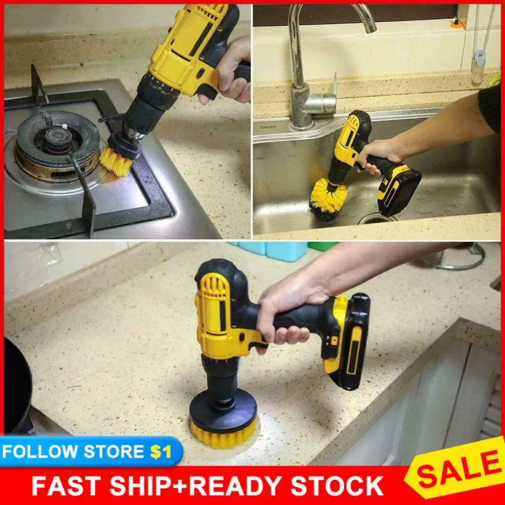 

Scrubber Brushes With Extender 2/3.5/4/5 Brush Attachment Set Brush Power Scrubber Auto Tires Cleaning Round Plastic