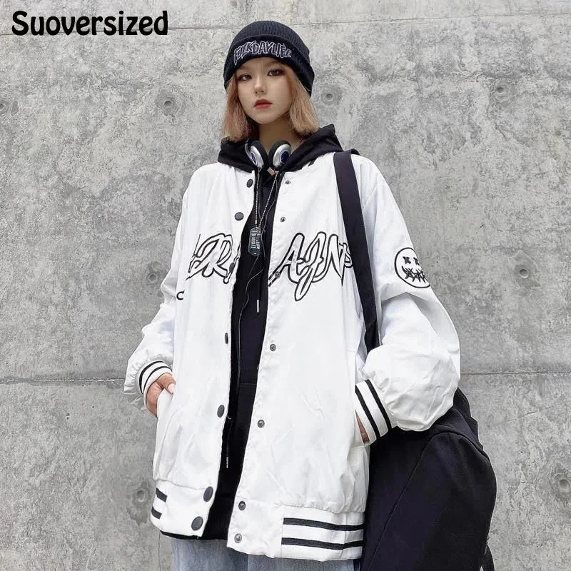 

Loose Vintage Embroidery Baseball Jacket Spring Fashion Thin Couple Outerwear Korean Single Breasted Patchwork Bomber Jackets