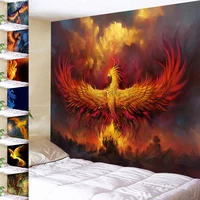 golden red burning phoenix volcanic ancient mystic animal birds unique printed wall tapestry deco for living room bed