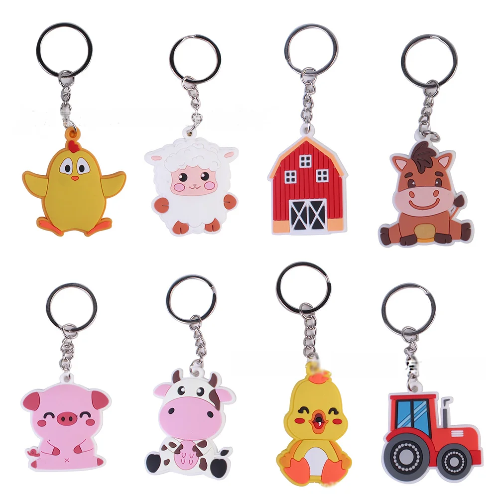 

8 Pcs Farm Animals Party Keychain Zenon Birthday Farm Duck Chicken Sheep Horse Cow Pig Tractor Cute Barnyard Gift Favors