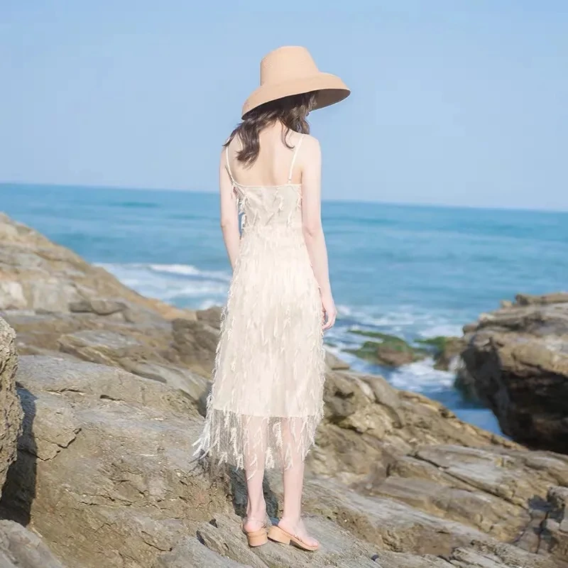 Новинка лета 2022 Сетчатое платье на бретелях Женская Высококачественная юбка в