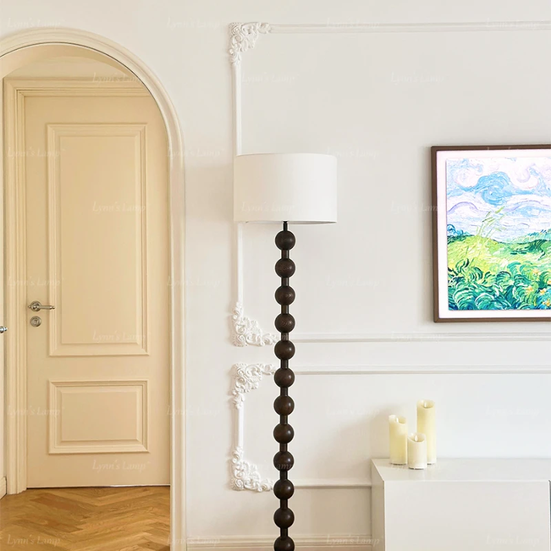

French antique vertical floor lamp MCM living room advanced solid wood walnut color lamp