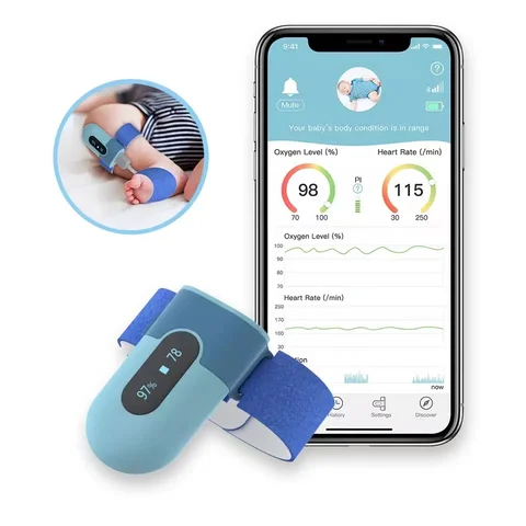 Аккумуляторный Bluetooth Смарт-звуковой прибор Babyo2 S2, носимый детский оксиметр Spo2, монитор сна, сердечного ритма, уровня кислорода в крови