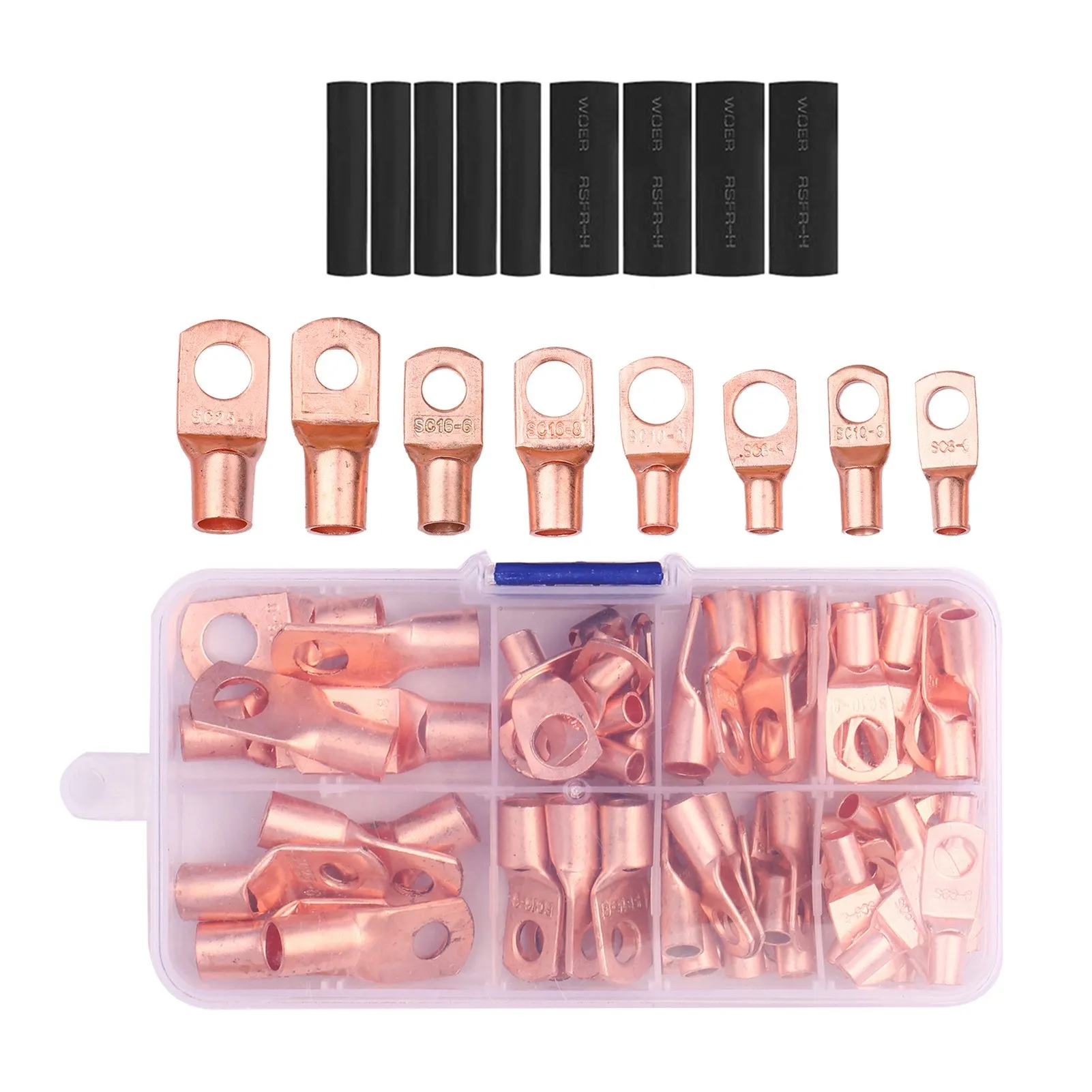 

125PCS/Box Assorted Wire Lugs Kit Includes 65PCS Copper Ring Terminals Crimp Connectors