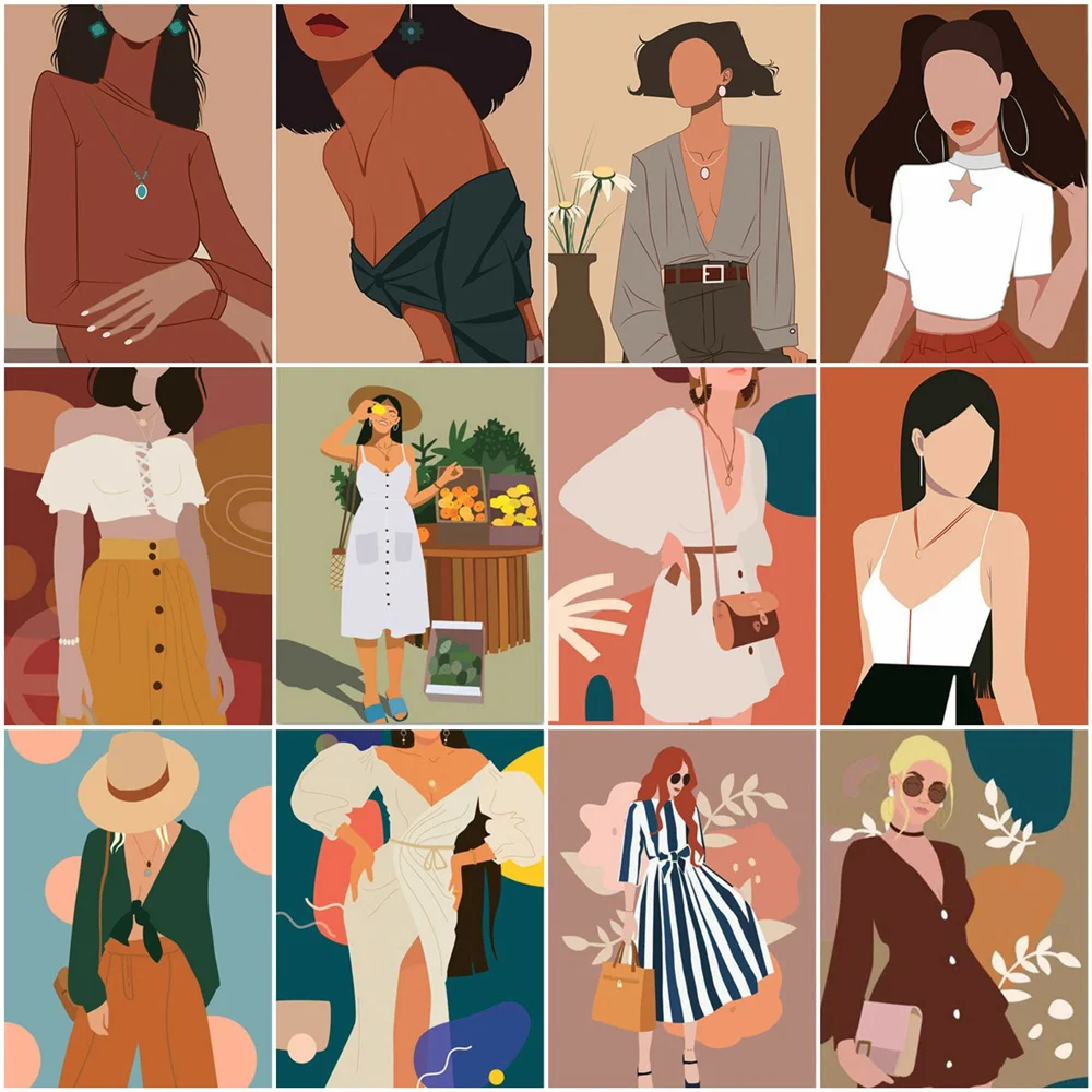 

By Numbers Woman Portrait Kits DIY Frame Drawing on Canvas Oil Painting for Adult HandPainted Home Decor