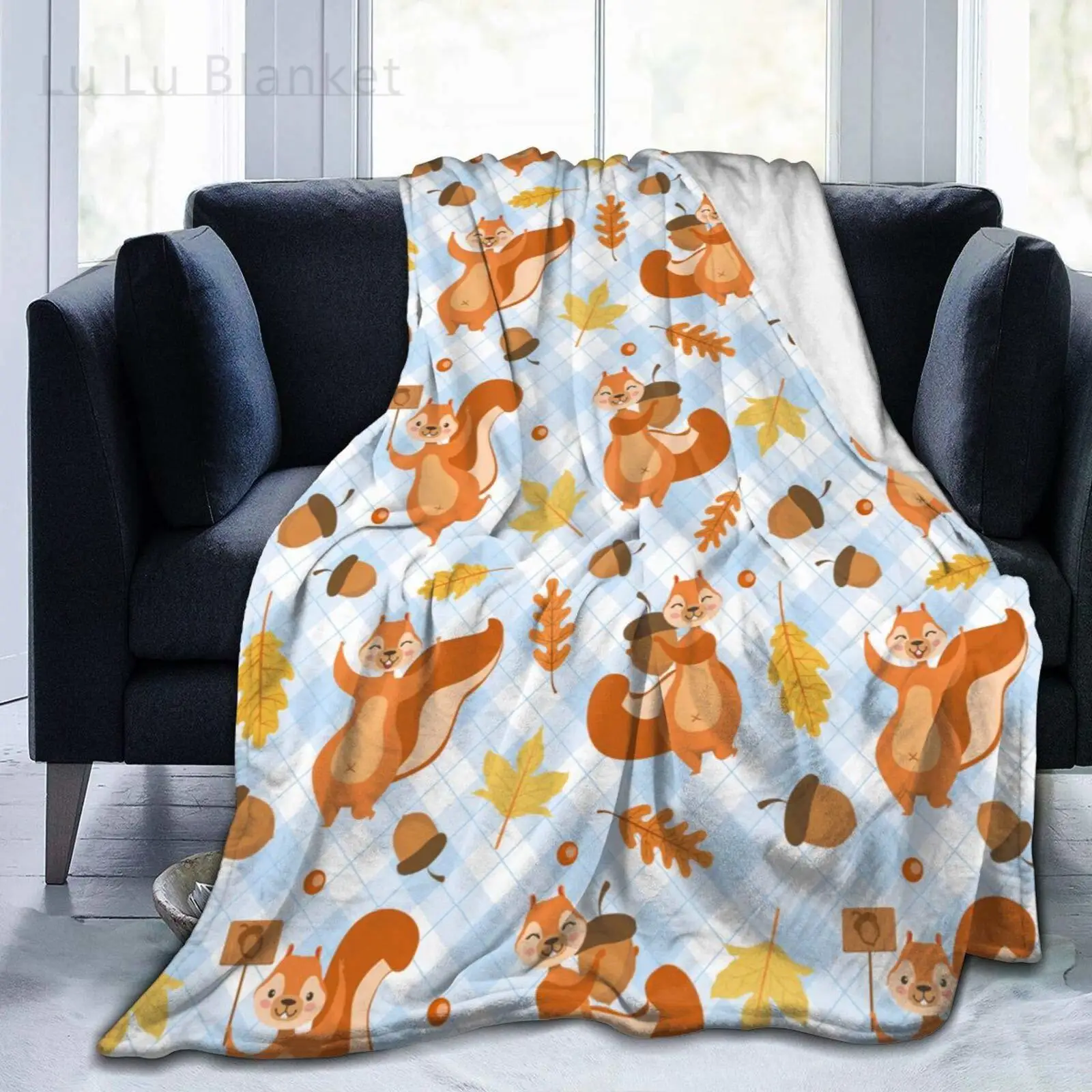 

Fall Squirrel Blanket Flannel Throw Blanket Ultra Soft Micro Fleece Blanket Bed Couch Living Room 150x220cm for Adults
