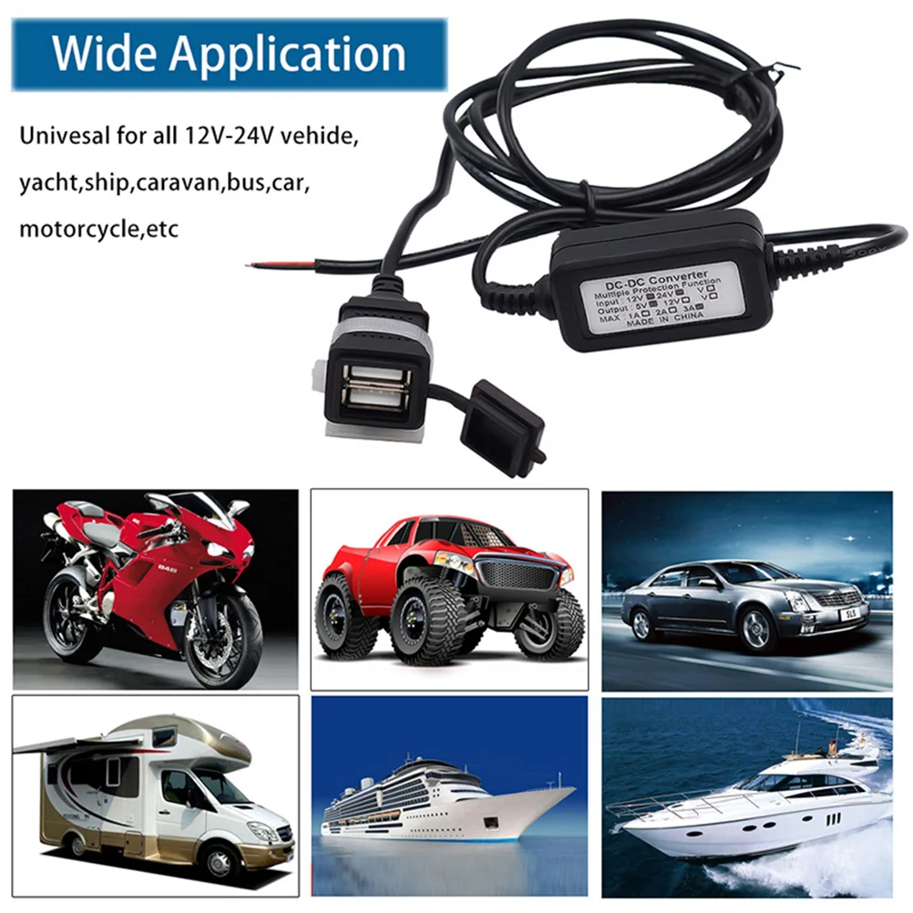 

Motorcycle USB Charger Handlebar Waterproof Universal 12V - 24V Dual Ports Power Socket Adaptor for Yacht Ship Caravan Bus Car