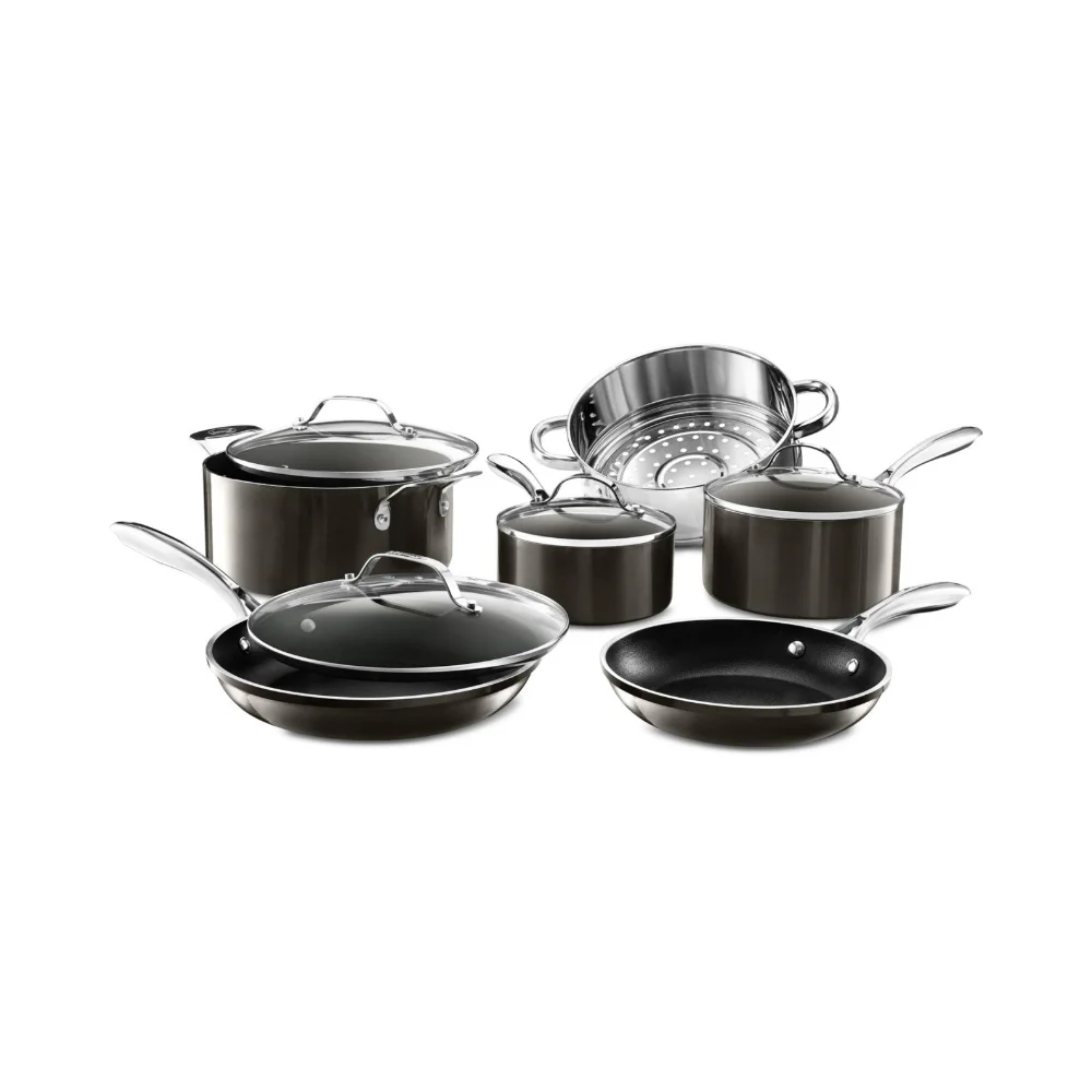 

Platinum 10-Pc. Cast Textured Nonstick Cookware Set Stay Cool Handle & Nylon Kitchen Utensils