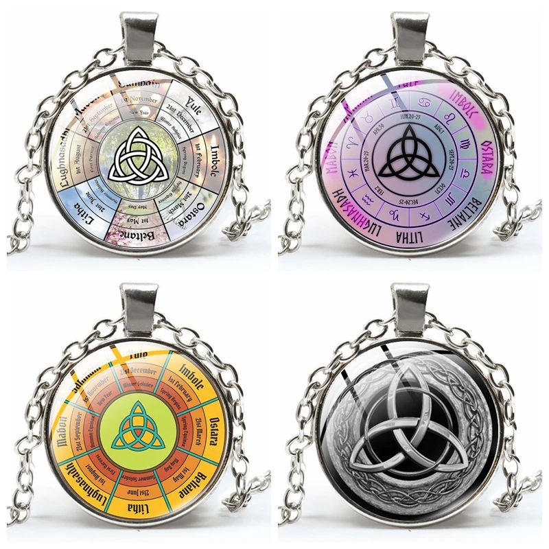 Witch Knot Pagan Wheel of The Year Necklace Pentagram Protection Star Amulets Glass Dome Necklaces Lucky Charms Jewelry Gifts images - 6