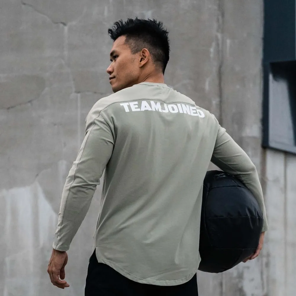

Men Long Sleeve Muscle Shirt Workout Gym Fitness Tshirt Activewear Polyester Curved Hemline Fashion Casual Underwear Shirt