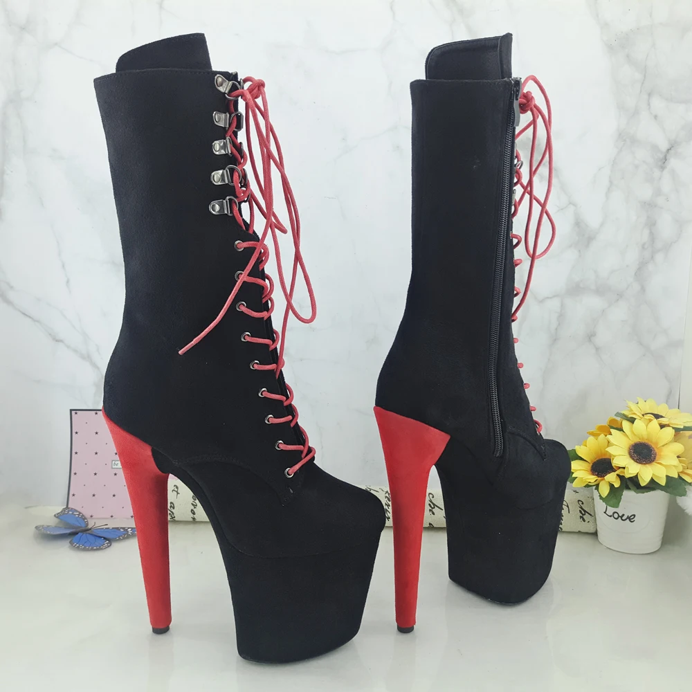 Leecabe RED with Black Suede 20CM Pole dancing shoes High Heel platform Pole Dance boot
