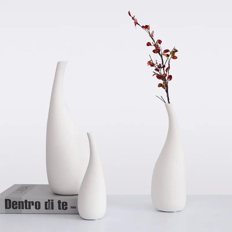 

White Porcelain Drop Shaped Vase for Dried Flower Living Room Flower Vases For Homes Table Home Decoration Gift
