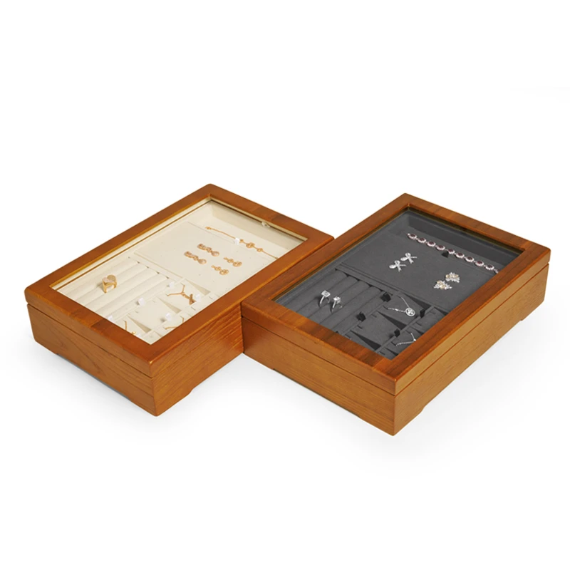 Oirlv Newly 2 Layers Multi-function Solid Wood Jewelry Organizer Box for Stud Earrings Necklace Bracelet Jewelri Display Case