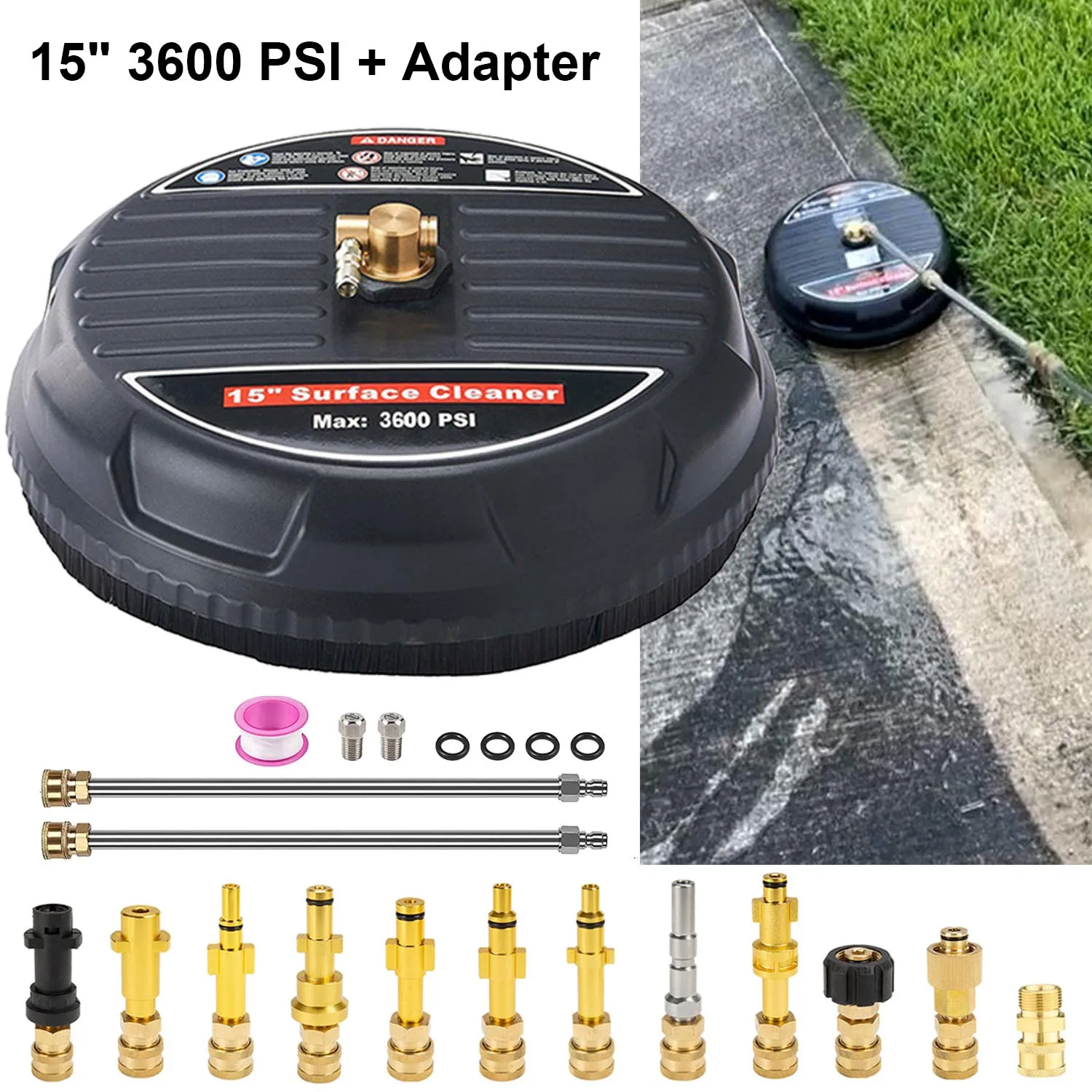 3600PSI 15 Inch Pressure Washer Surface Ground Floor Cleaner Brush Water Broom For Karcher Lavor Anlu 1/4