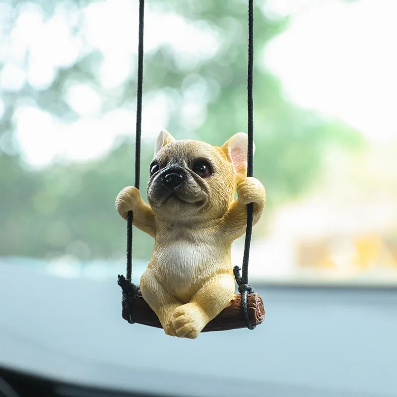 

Cute Swing Bulldog Car Interior Decoration Funny Hanging Resin Bulldog Auto Rearview Mirror Pendant For Car Product Accessories