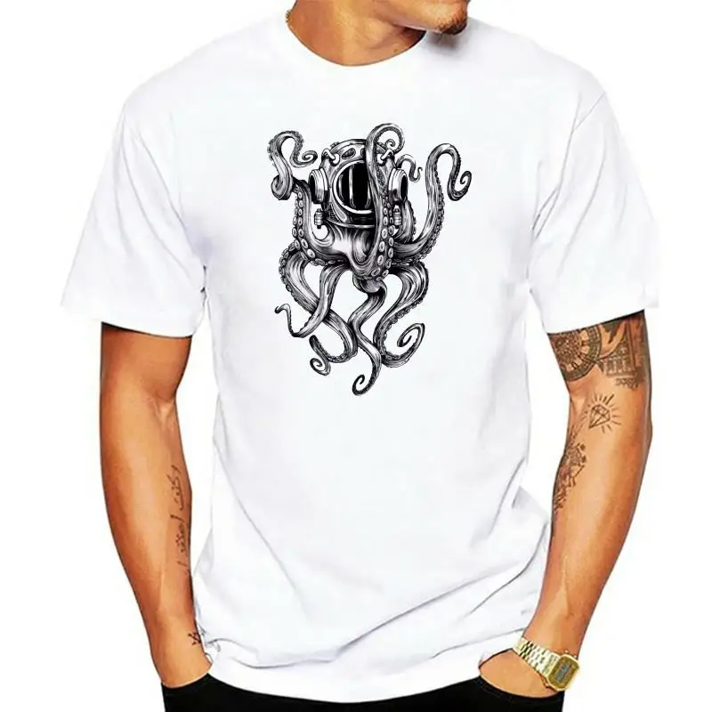 

Newest 2023 Men T-Shirt Punk Tops Octopus In Diver's Helmet Ocean Scuba Diver Equipment Summer Style T-Shirt